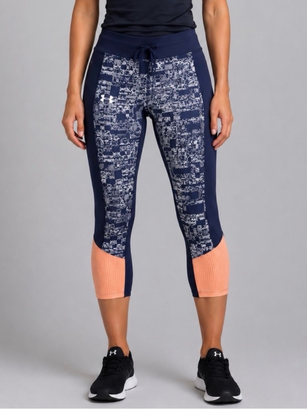 Under Armour Women’s Navy Printed Capri Leggings with Coral Cuffs
